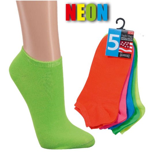 ZKRÁCENÉ ponožky ke kotníkům - 5 párů za jednu cenu > varianta NEON > 37-42