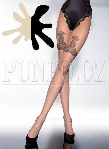 PUNČOCHÁČE dámské MIKROVLÁKNO - EFEKT > varianta NATURAL (krajka černá) > 3 (38, 40, S-M, M)