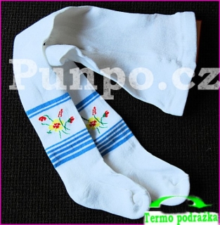 Klasické PUNČOCHÁČE - FROTÉ chodidlo > varianta B Í L Á  květina > 74-80