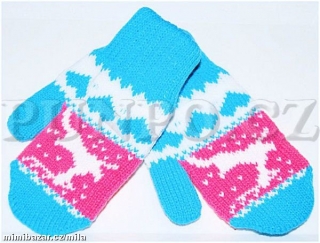 RUKAVICE dětské - 15,5 cm > varianta TYRKYS s růžovou > vel. 3 - 6 let